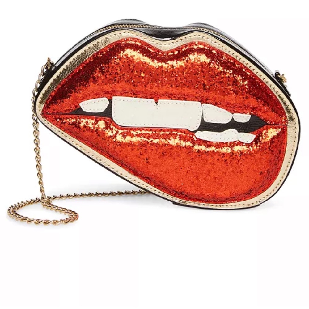Betsey Johnson Red Glitter Lip Clutch